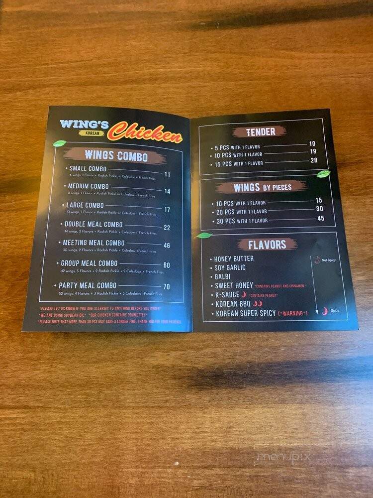 Wing's Korean Chicken - Incline Village, NV menu_pic