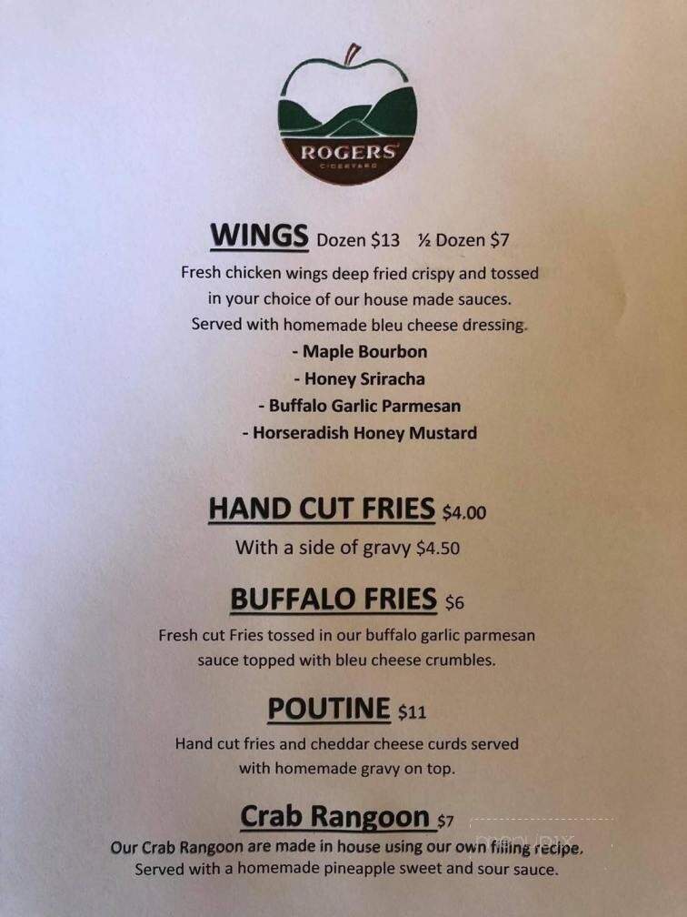 Rogers' Cideryard - Johnstown, NY menu_pic