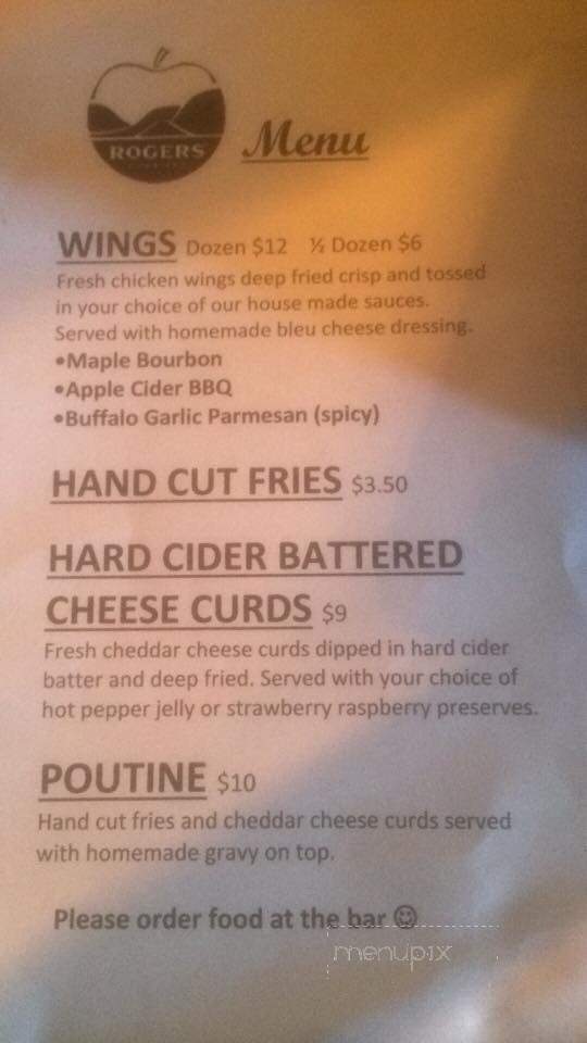 Rogers' Cideryard - Johnstown, NY menu_pic