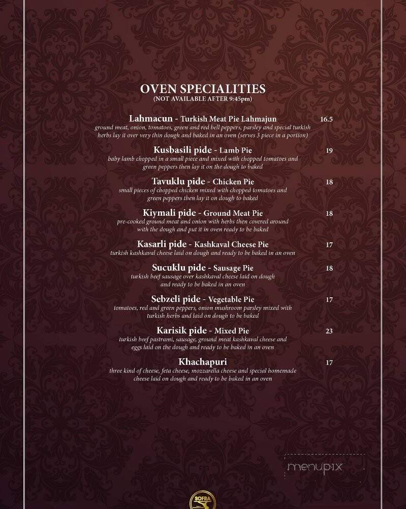 Sofra Turkish & Mediterranean Cuisine - East Brunswick, NJ menu_pic