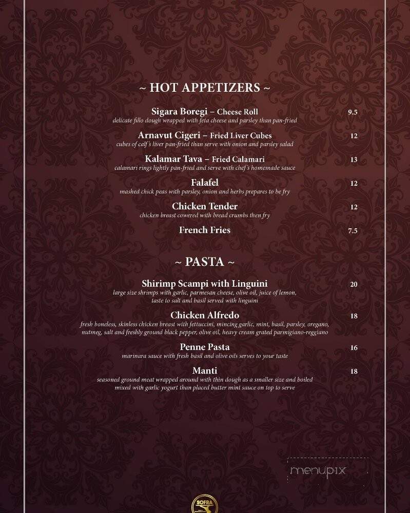 Sofra Turkish & Mediterranean Cuisine - East Brunswick, NJ menu_pic