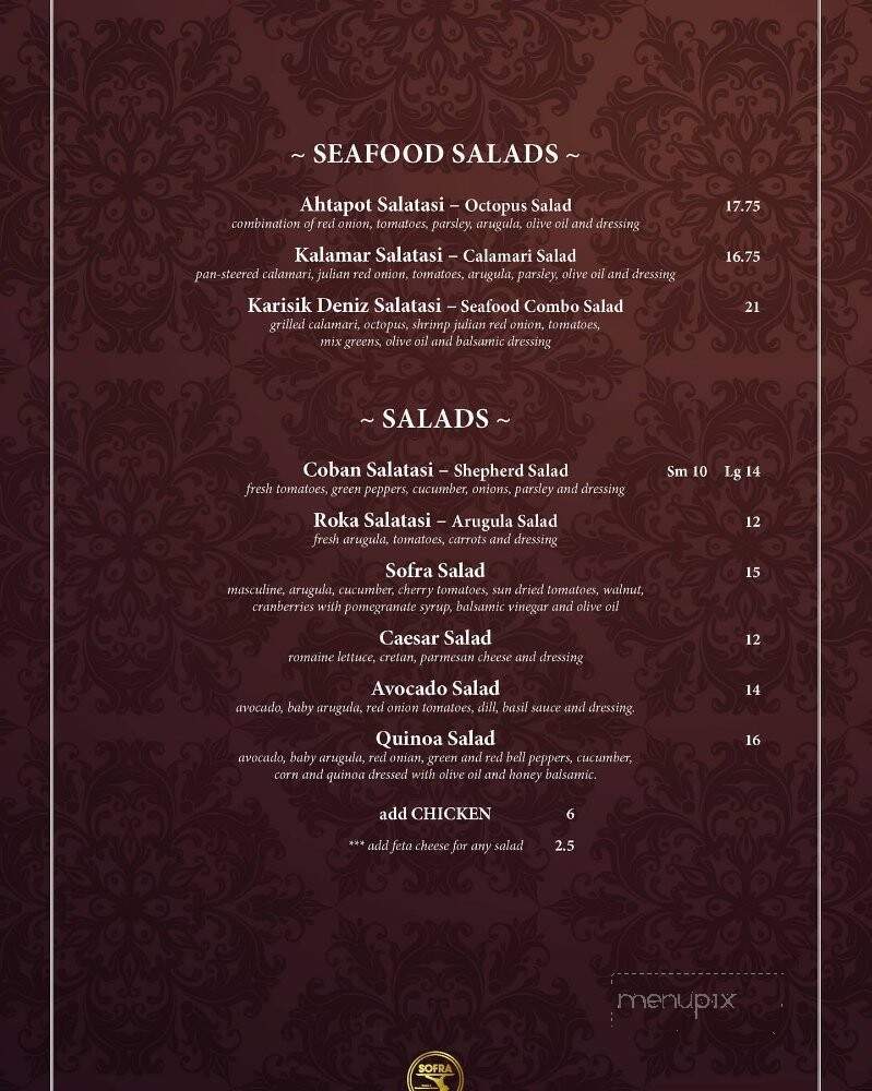 Sofra Turkish & Mediterranean Cuisine - East Brunswick, NJ menu_pic