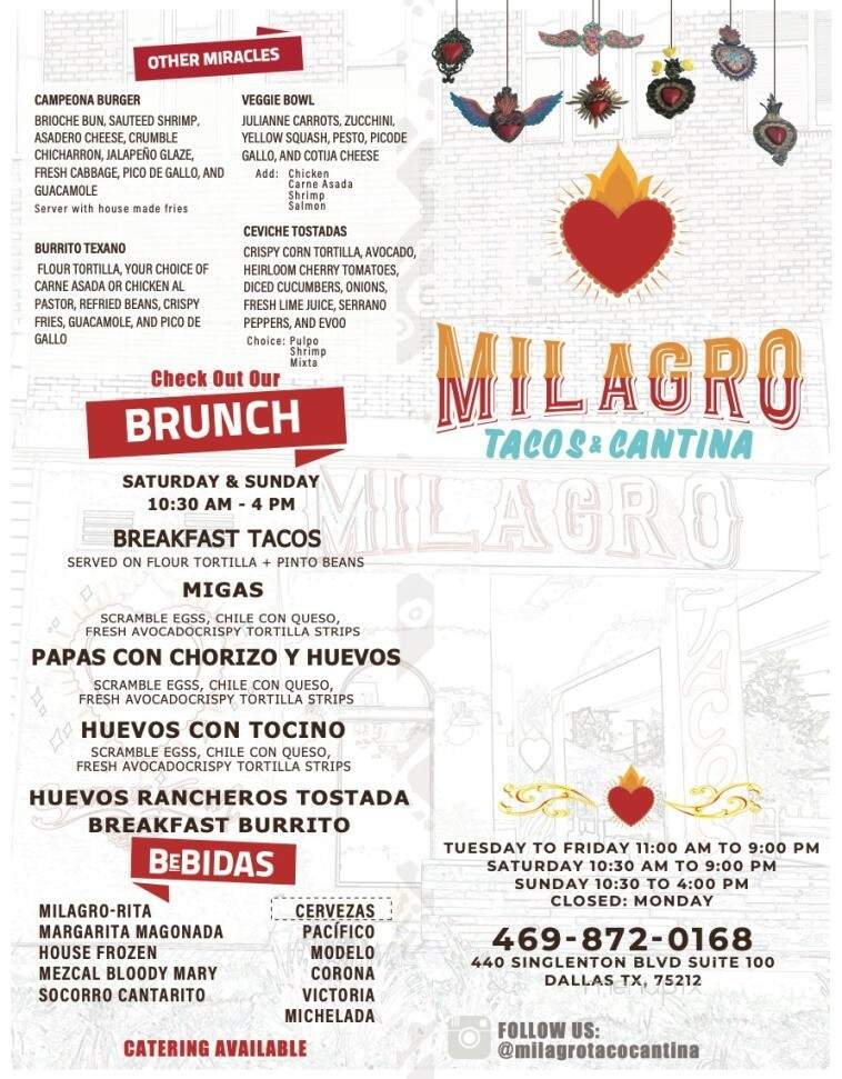 Milagro Tacos Cantina - Dallas, TX menu_pic
