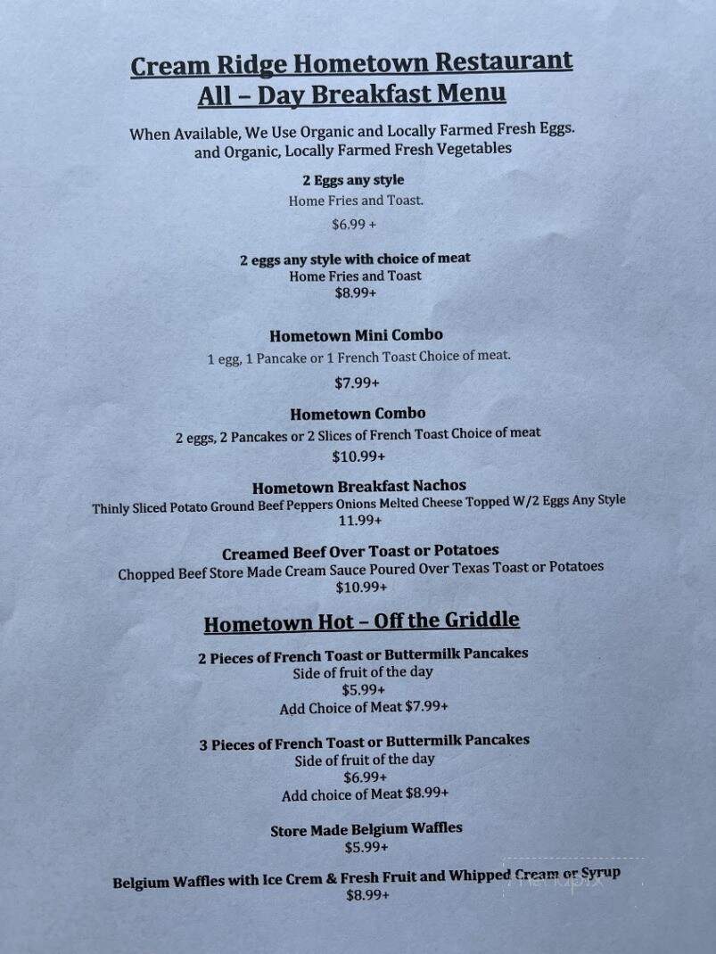 Cream Ridge Hometown Restaurant - Cream Ridge, NJ menu_pic