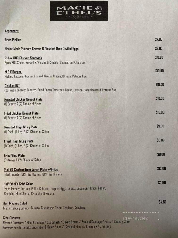 Macie & Ethel's - Holden beach, NC menu_pic