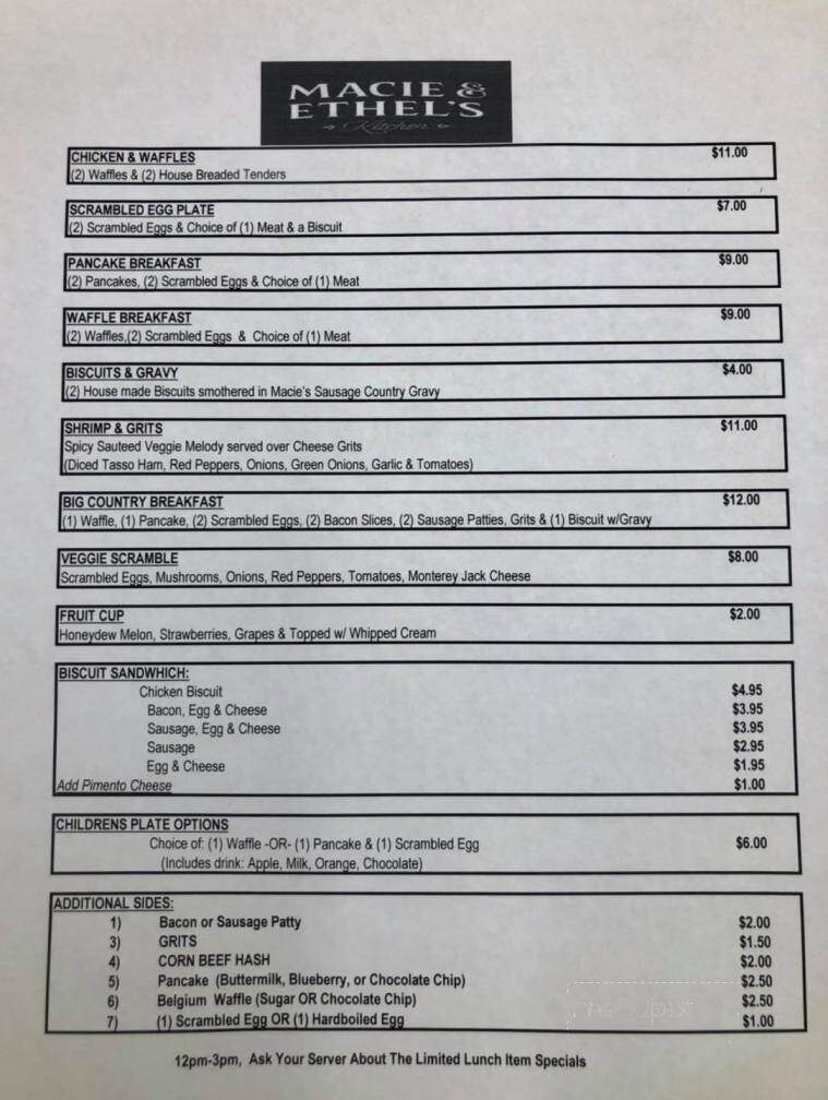 Macie & Ethel's - Holden beach, NC menu_pic