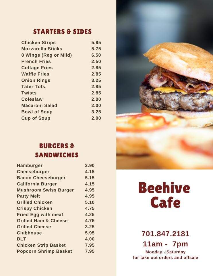 Beehive - Reynolds, ND menu_pic