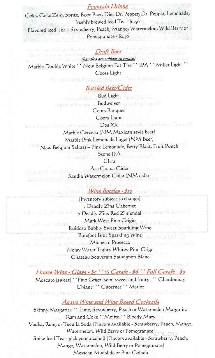 Donnie's Pit Stop Grill - Ruidoso, NM menu_pic