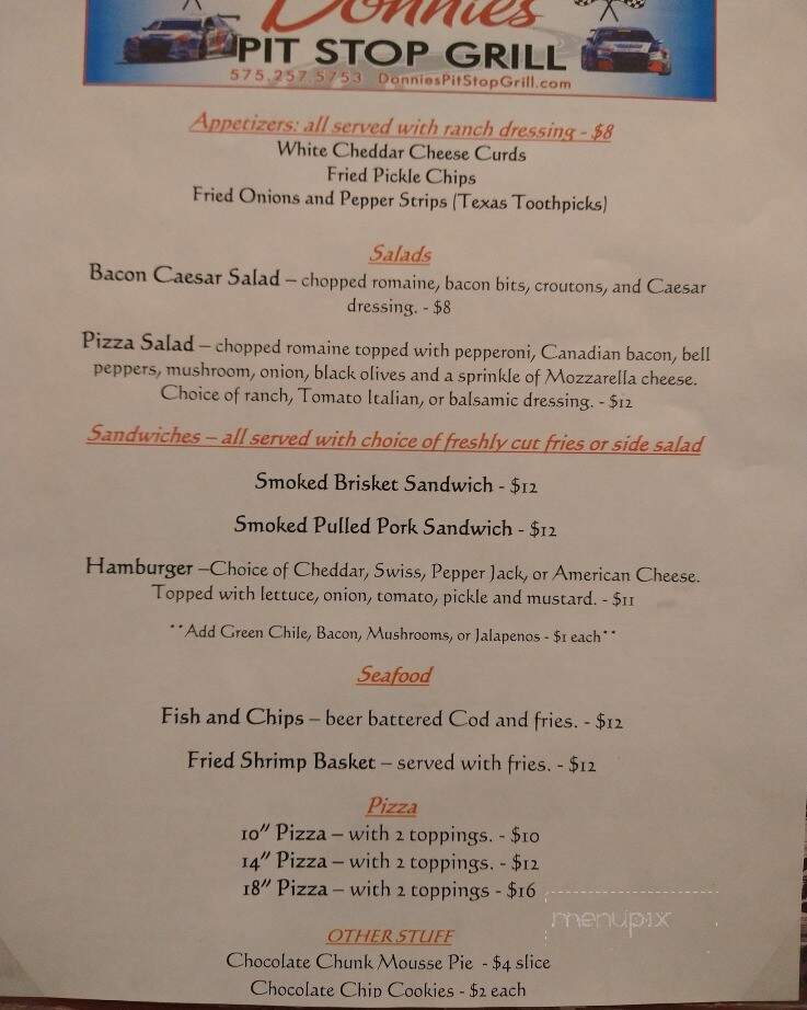 Donnie's Pit Stop Grill - Ruidoso, NM menu_pic