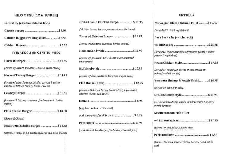 Harvest Cafe - Lampman, SK menu_pic