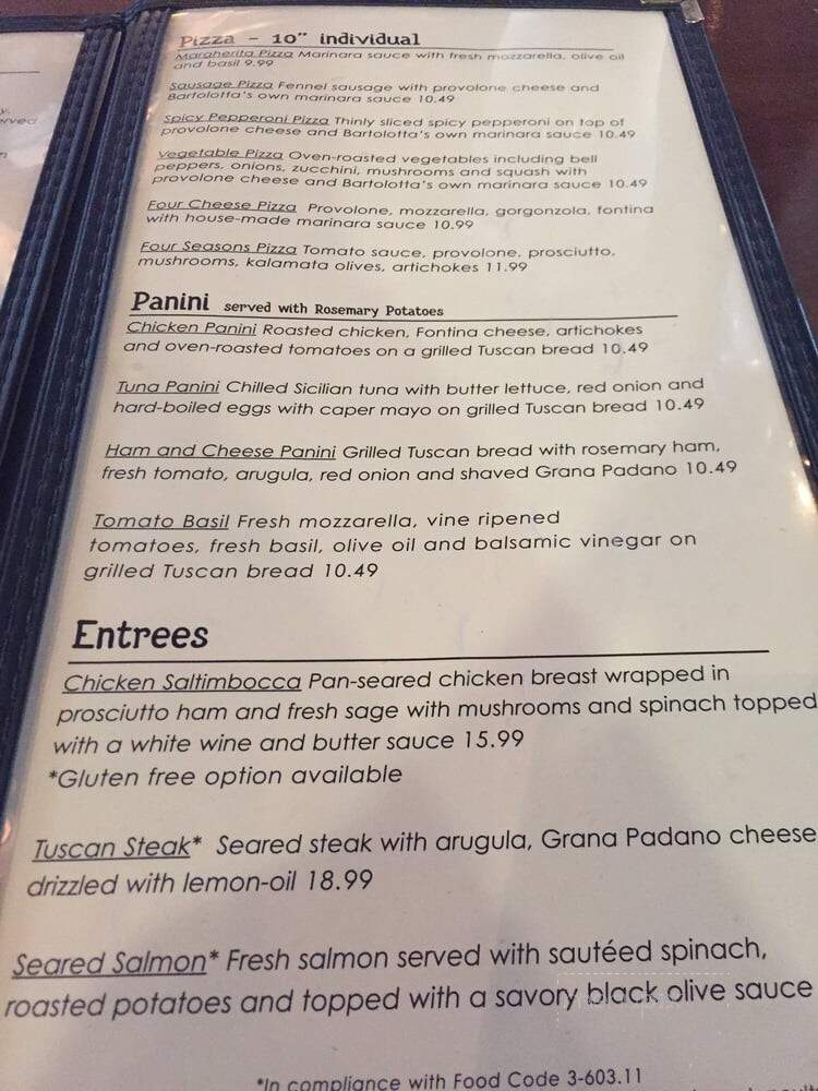Nonna Bartolotta's - Milwaukee, WI menu_pic