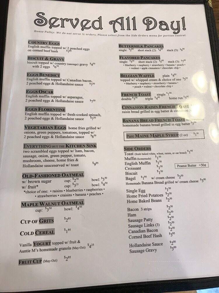 Auntie M's - Greenville, ME menu_pic
