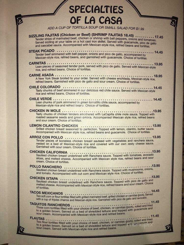 La Capilla Mexican Restaurant - La Palma, CA menu_pic