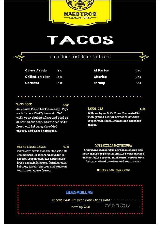 Maestros Mexican Grill - Portsmouth, OH menu_pic