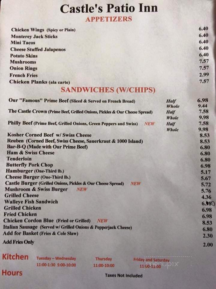 Castle's Patio Inn - Peoria, IL menu_pic