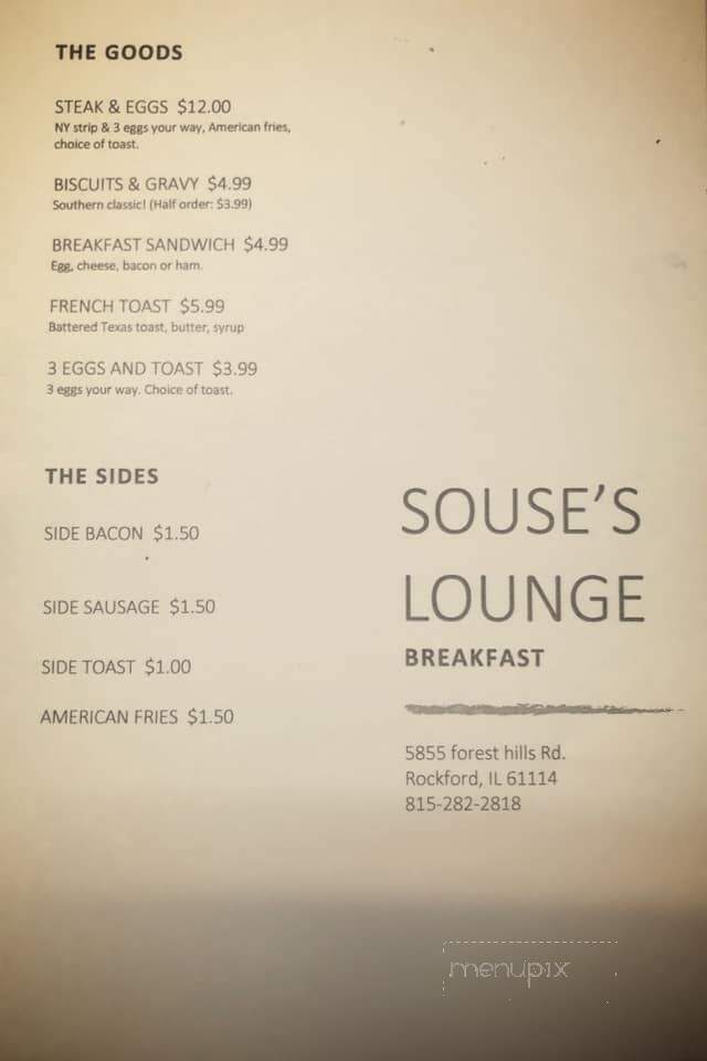 Souse's Lounge - Rockford, IL menu_pic