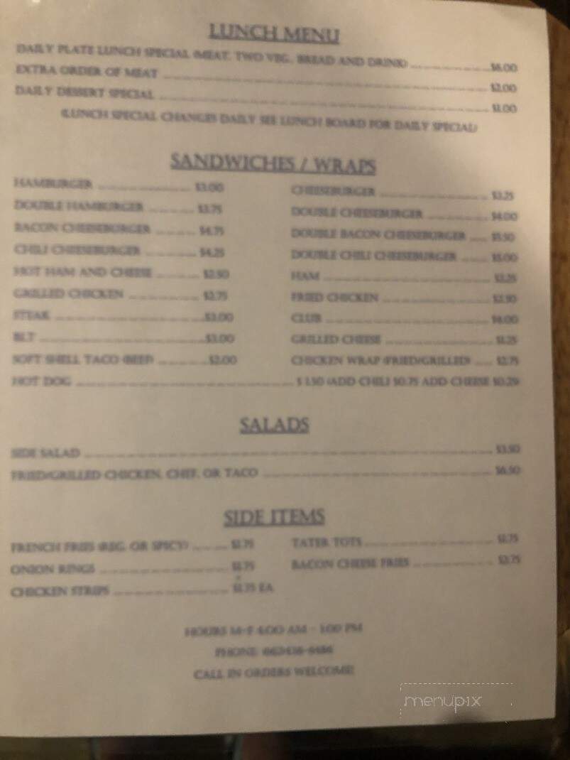Inez's Drive Inn - Tishomingo, MS menu_pic