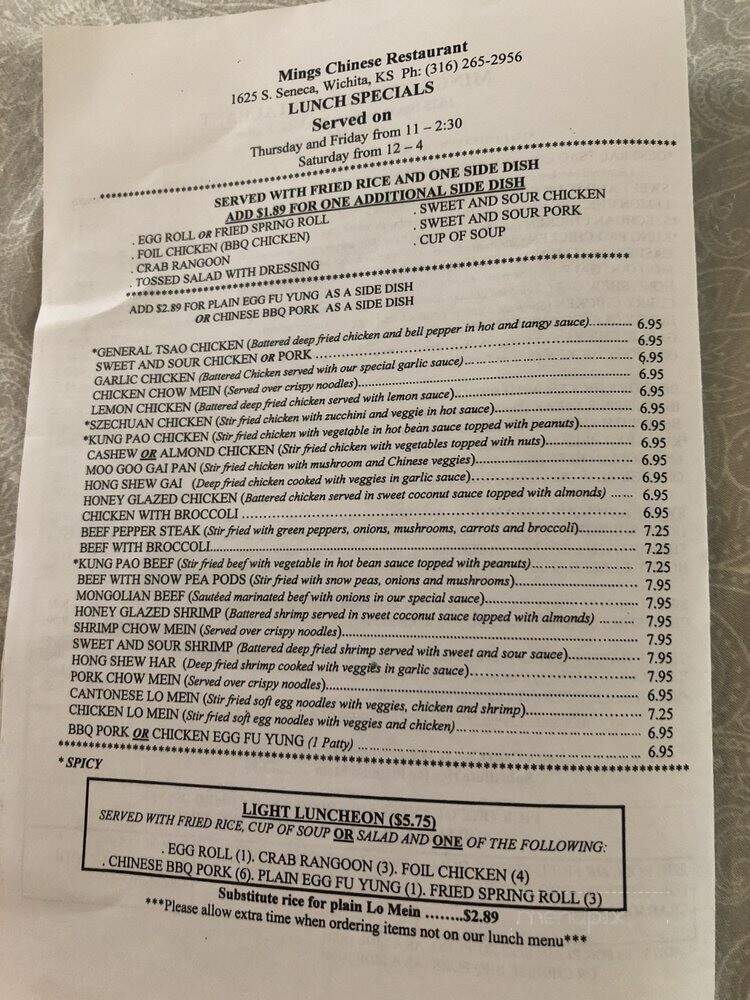 Ming's Chinese Restaurant - Wichita, KS menu_pic