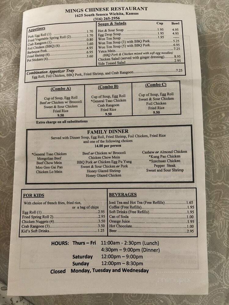 Ming's Chinese Restaurant - Wichita, KS menu_pic