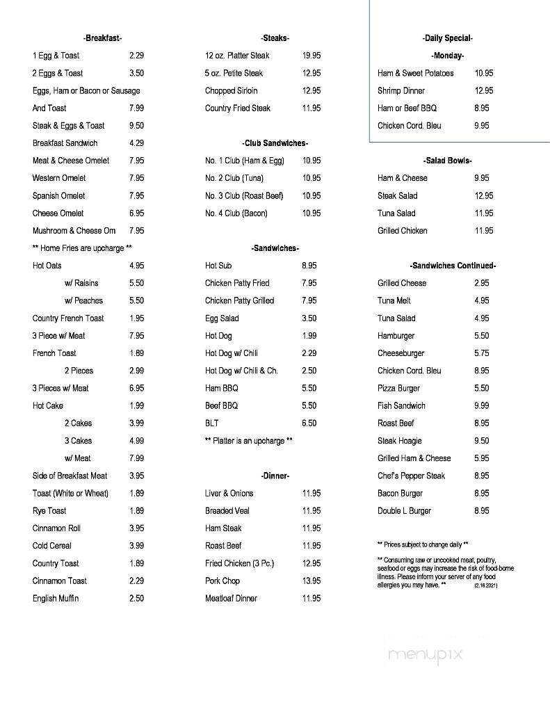 Ryder's Restaurant & Motel - New Wilmington, PA menu_pic