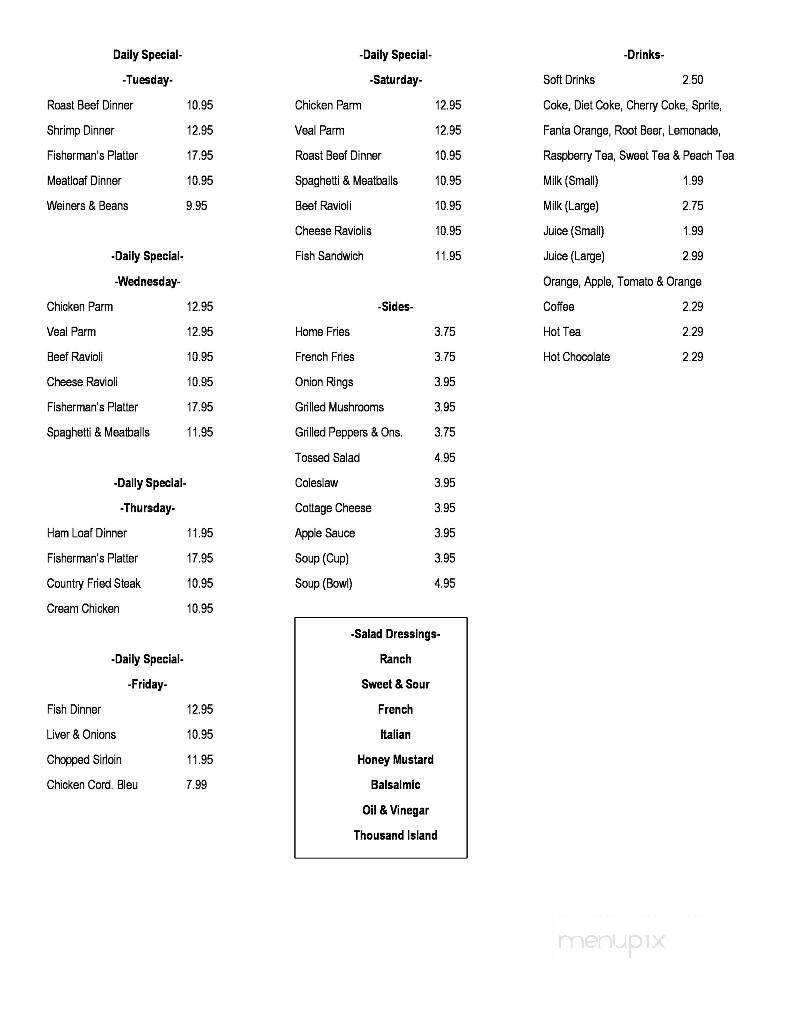 Ryder's Restaurant & Motel - New Wilmington, PA menu_pic
