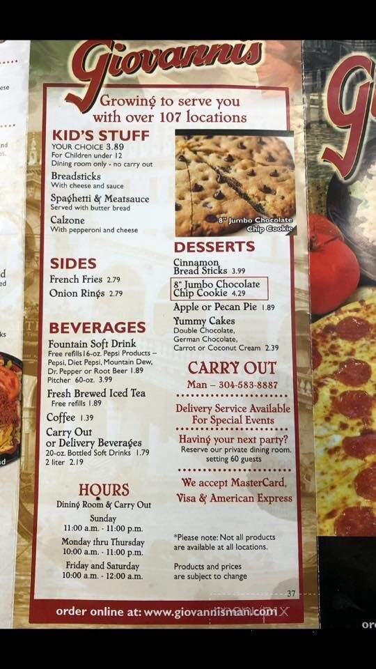 Giovanni's Of Man - Man, WV menu_pic