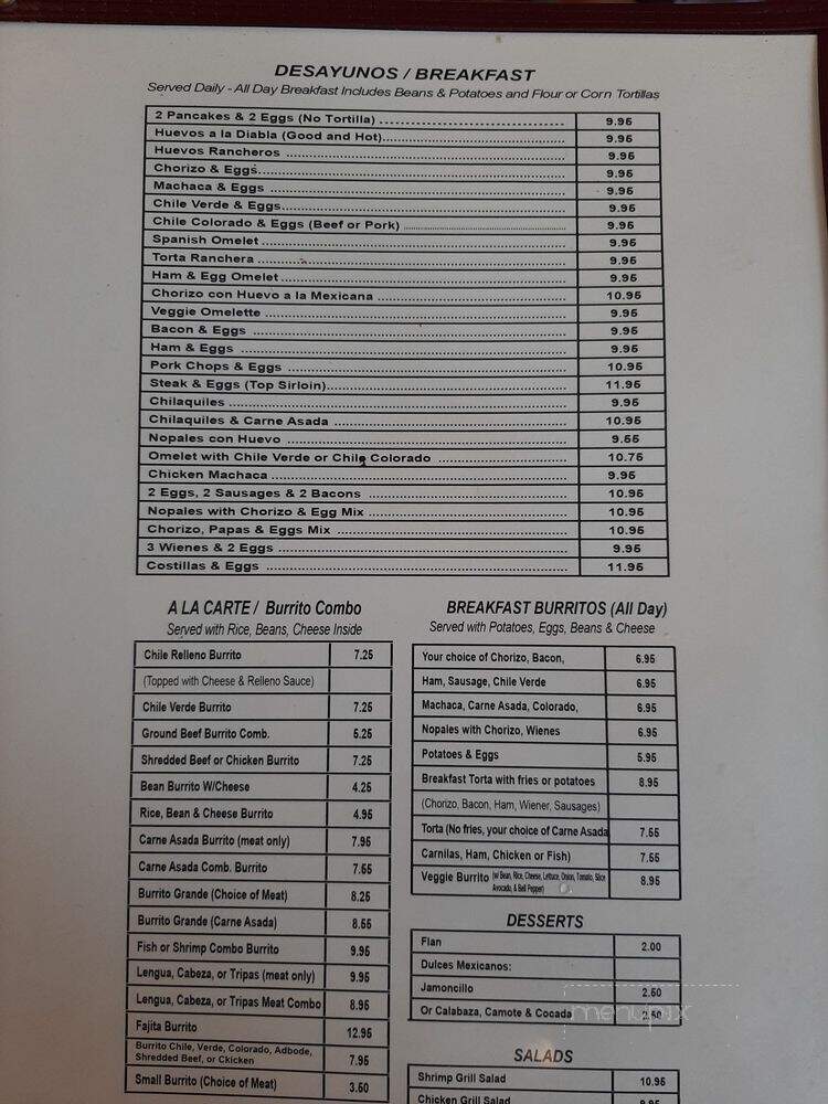Valentin's Mexican Food - Fresno, CA menu_pic