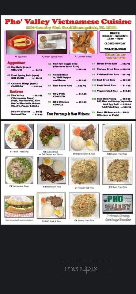 Pho Valley - Monongahela, PA menu_pic