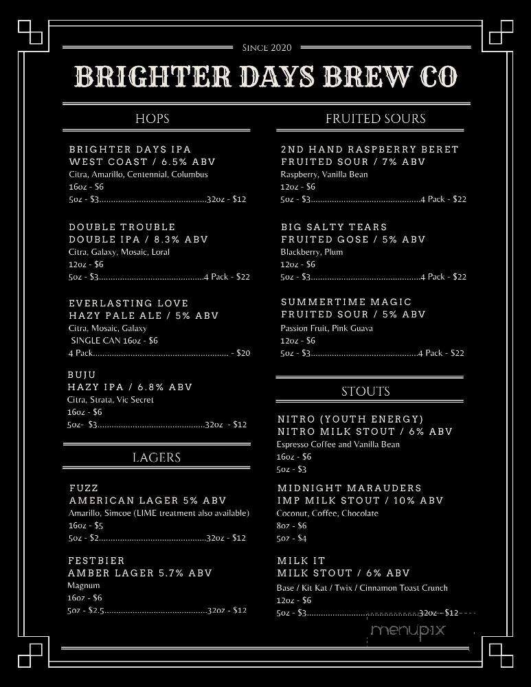 Brighter Days Brewing - Tarpon Springs, FL menu_pic