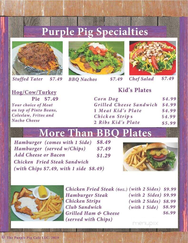Purple Pig Cafe - Arp, TX menu_pic