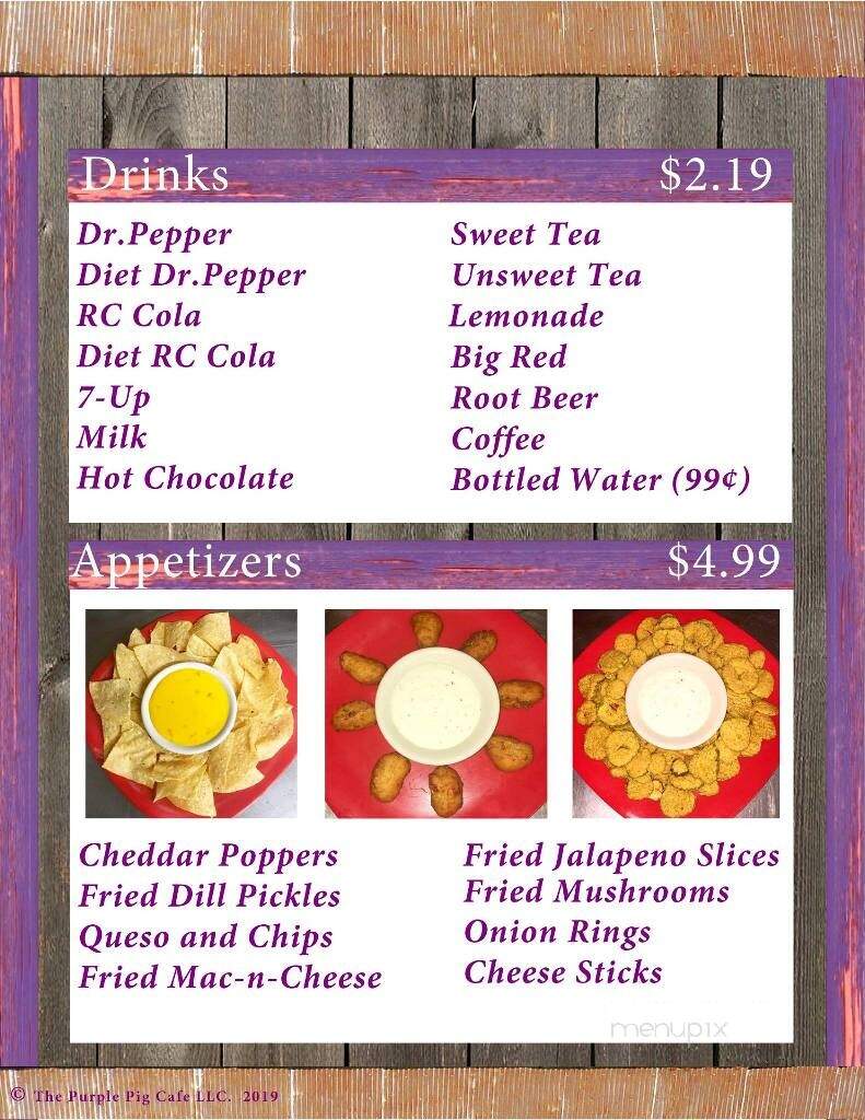 Purple Pig Cafe - Arp, TX menu_pic