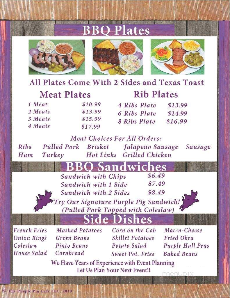 Purple Pig Cafe - Arp, TX menu_pic