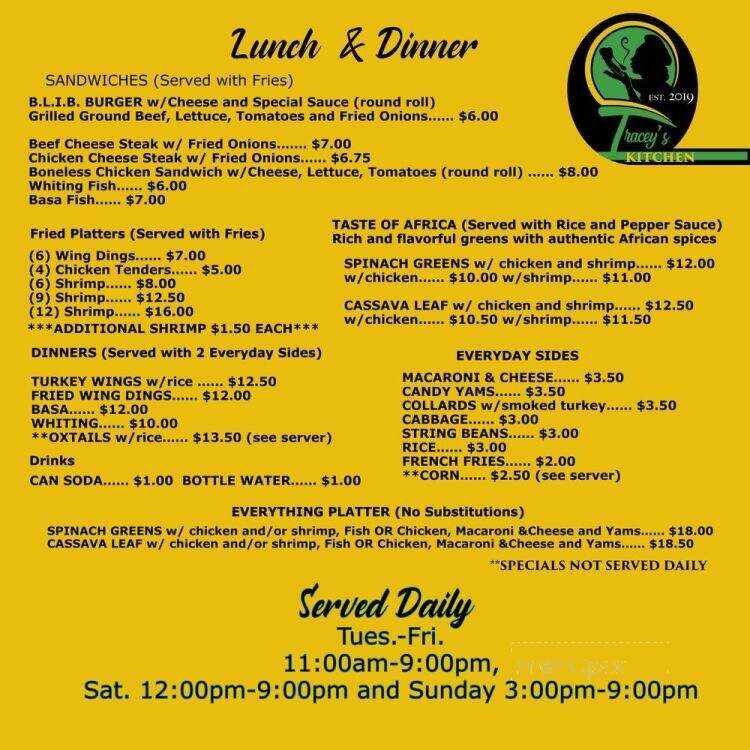 Tracey's Kitchen - TRENTON, NJ menu_pic