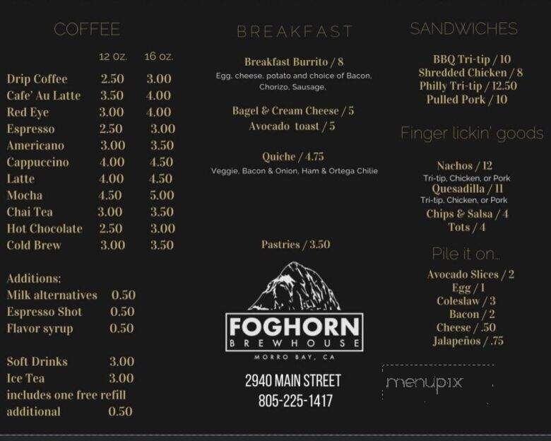 Foghorn Brewhouse - Morro Bay, CA menu_pic