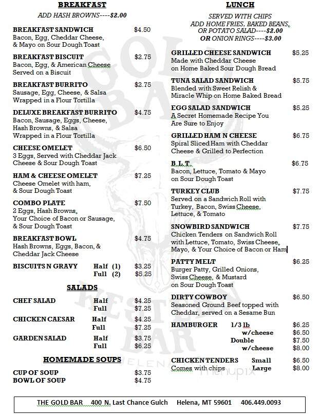 Gold Bar of Helena - Helena, MT menu_pic