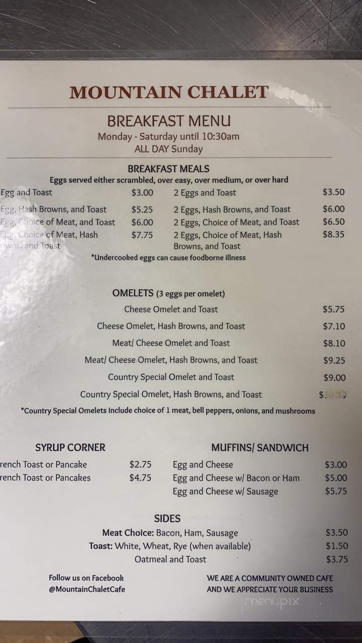 Mountain Chalet - Mountain, ND menu_pic
