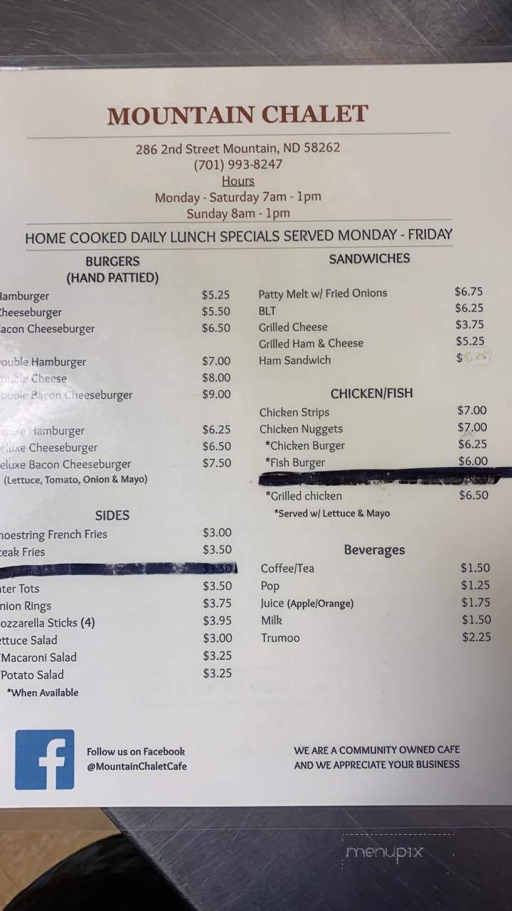 Mountain Chalet - Mountain, ND menu_pic