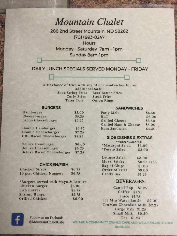 Mountain Chalet - Mountain, ND menu_pic