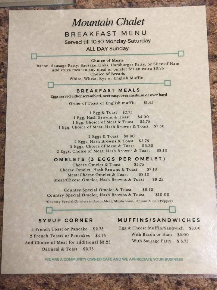 Mountain Chalet - Mountain, ND menu_pic