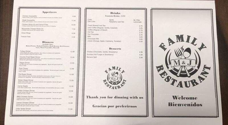 M & J Family Restaurant - Dinuba, CA menu_pic