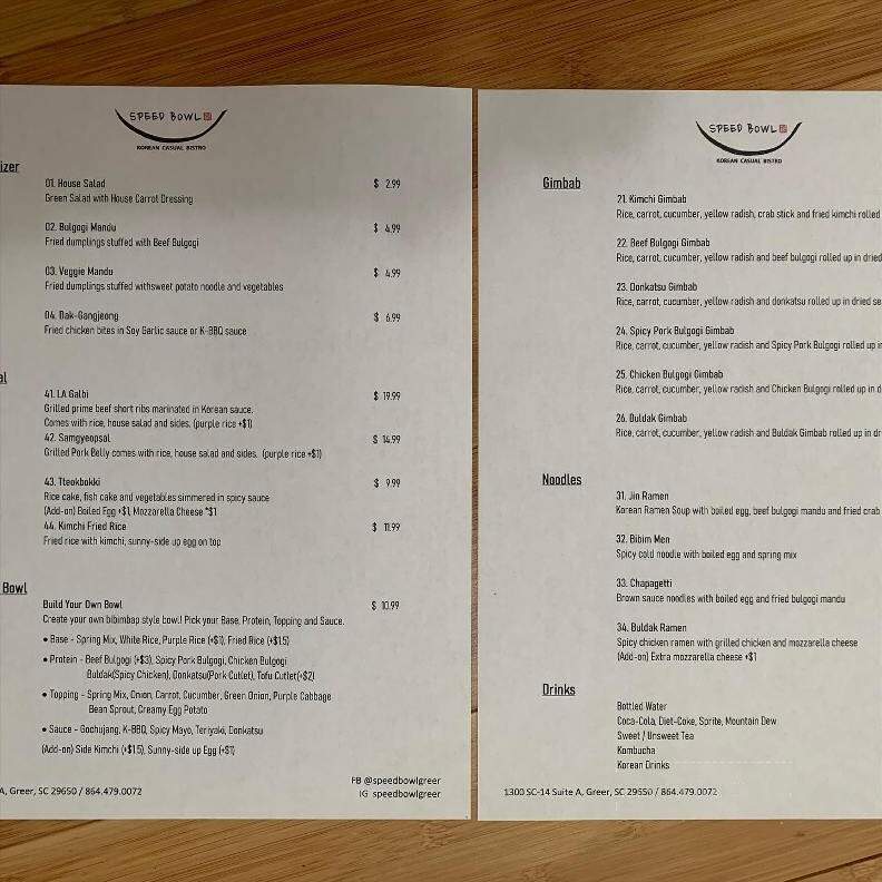 Speed Bowl - Greer, SC menu_pic