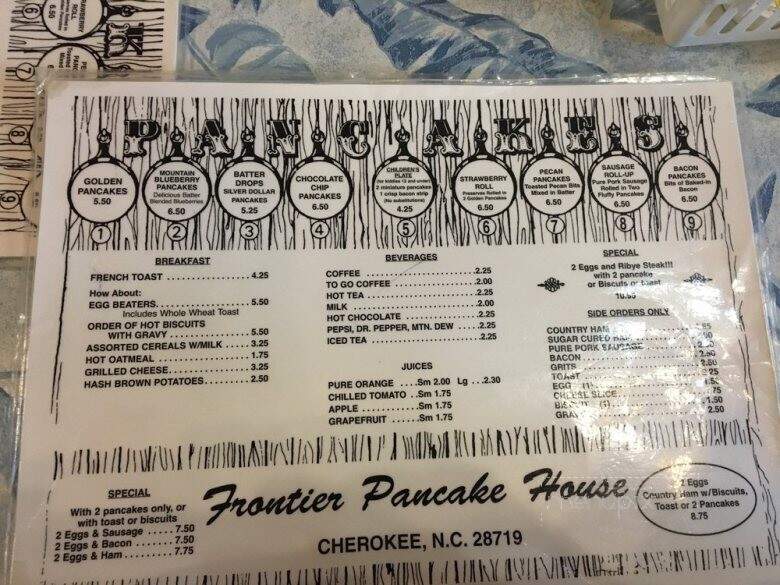 Frontier Pancake House - Cherokee, NC menu_pic