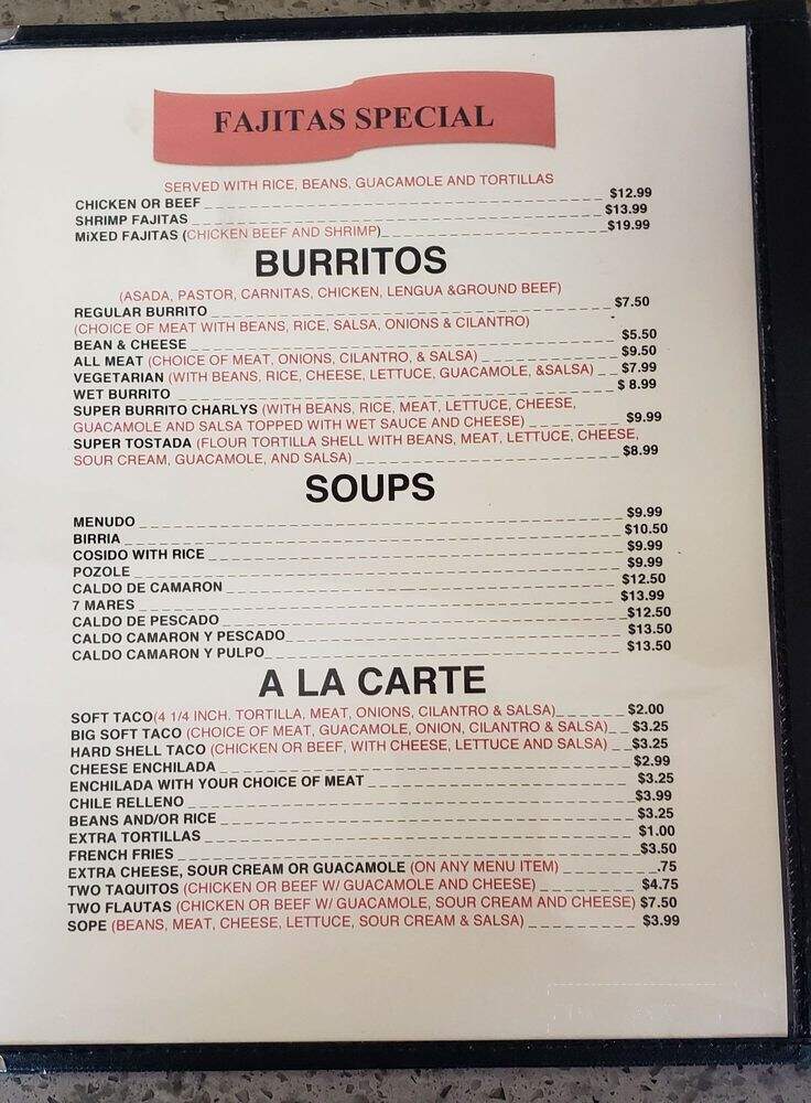 Charly's Restaurant - Inglewood, CA menu_pic
