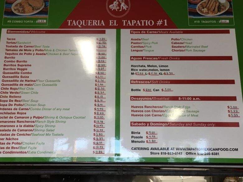 Taqueria El Tapatio - West Hills, CA menu_pic