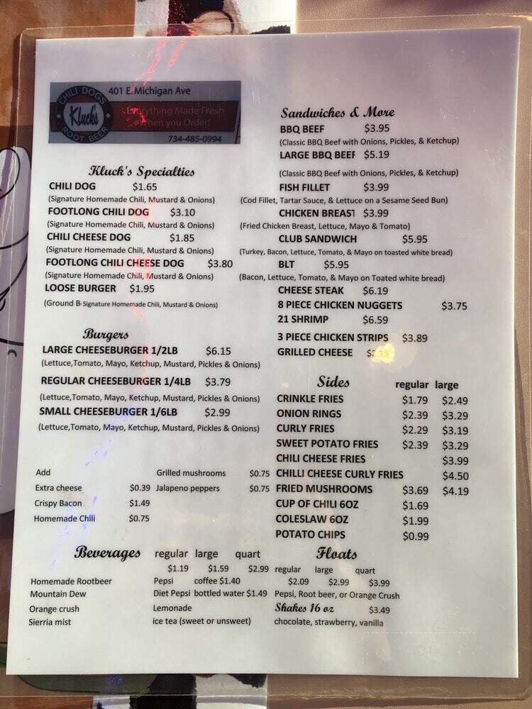 Kluck's Drive in - Ypsilanti, MI menu_pic