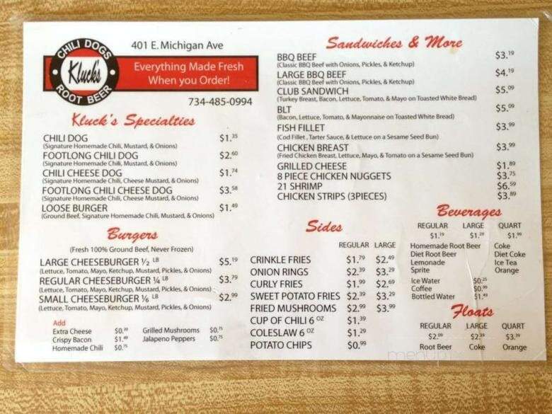 Kluck's Drive in - Ypsilanti, MI menu_pic