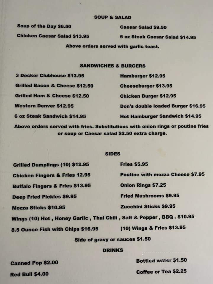 Don's Cafe & Lounge - Hussar, AB menu_pic