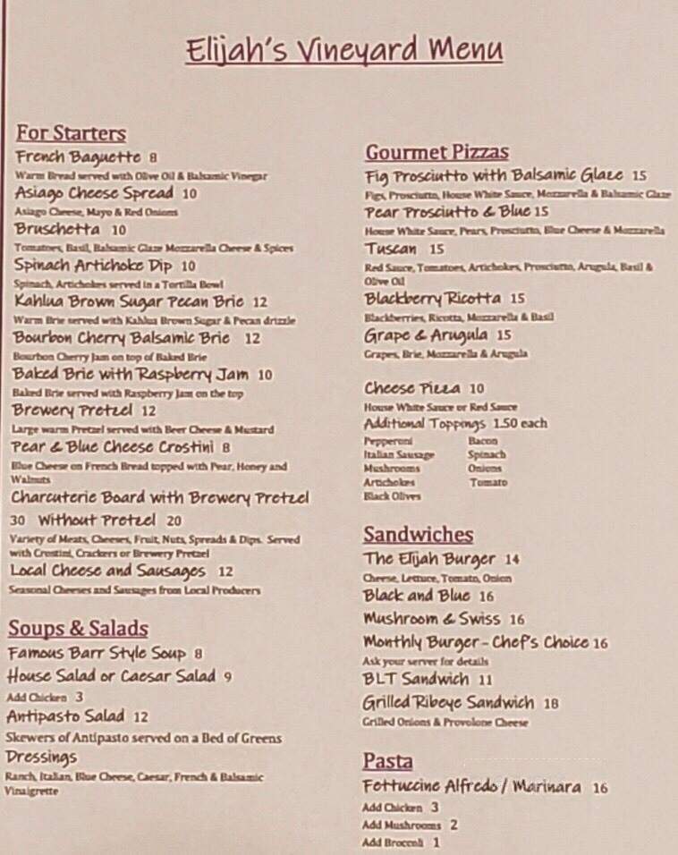 Elijah McLean's Restaurant - Washington, MO menu_pic