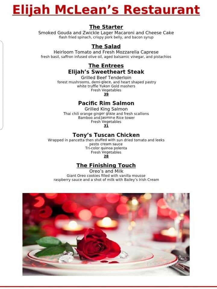 Elijah McLean's Restaurant - Washington, MO menu_pic