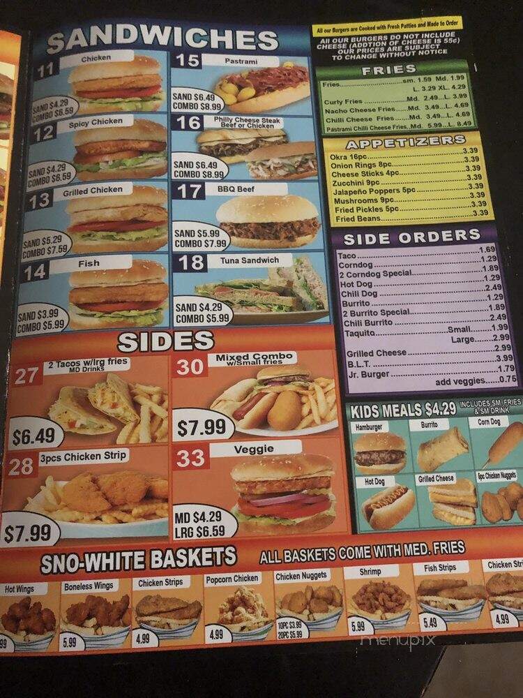 Sno-White Drive In - Tulare, CA menu_pic